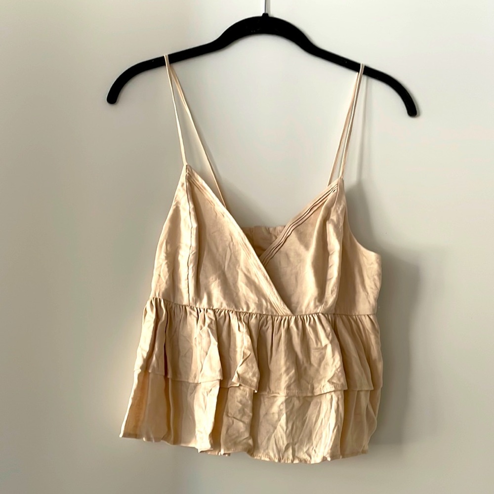 Mango light cream strappy top with tiered ruffles